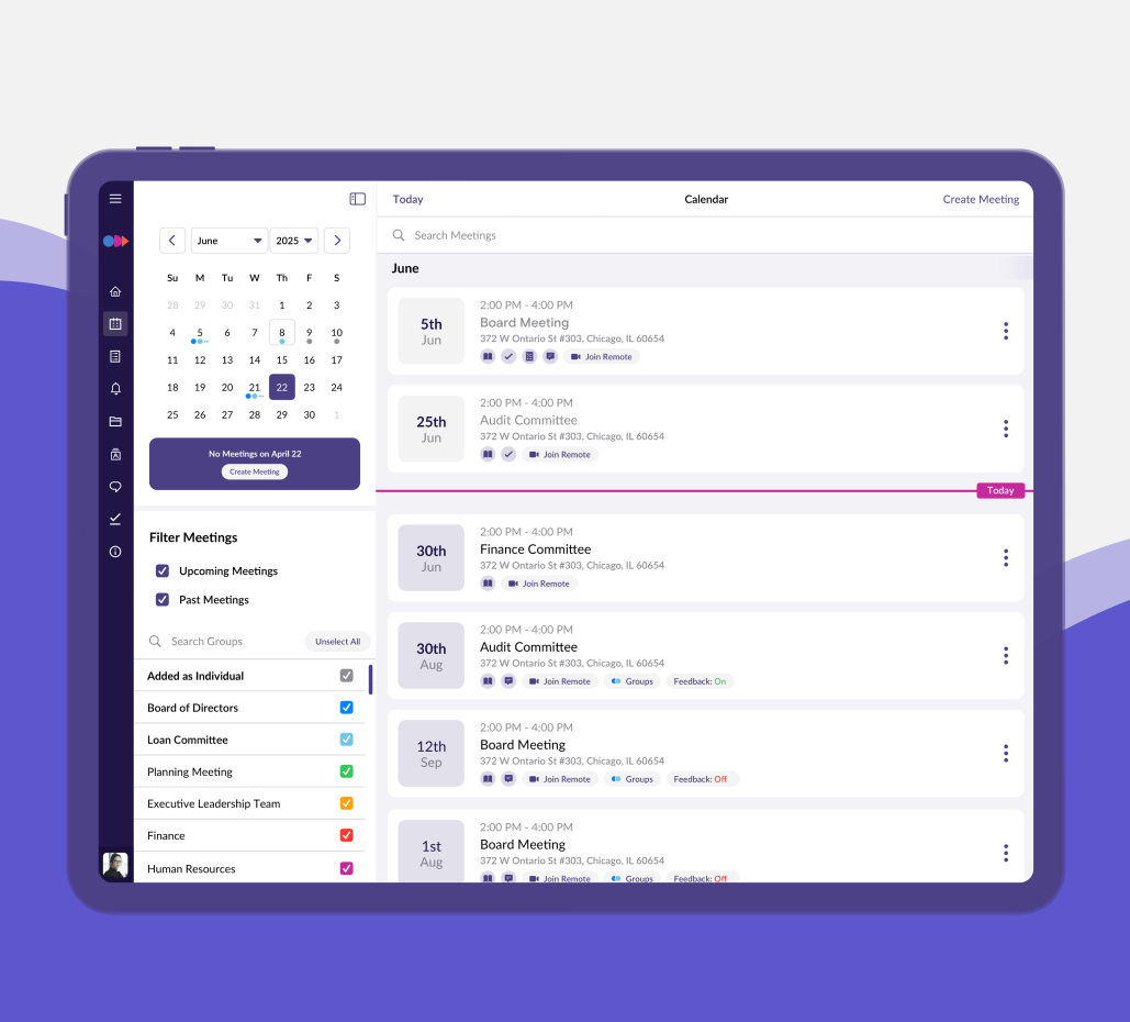 Meeting Calendar Screenshot